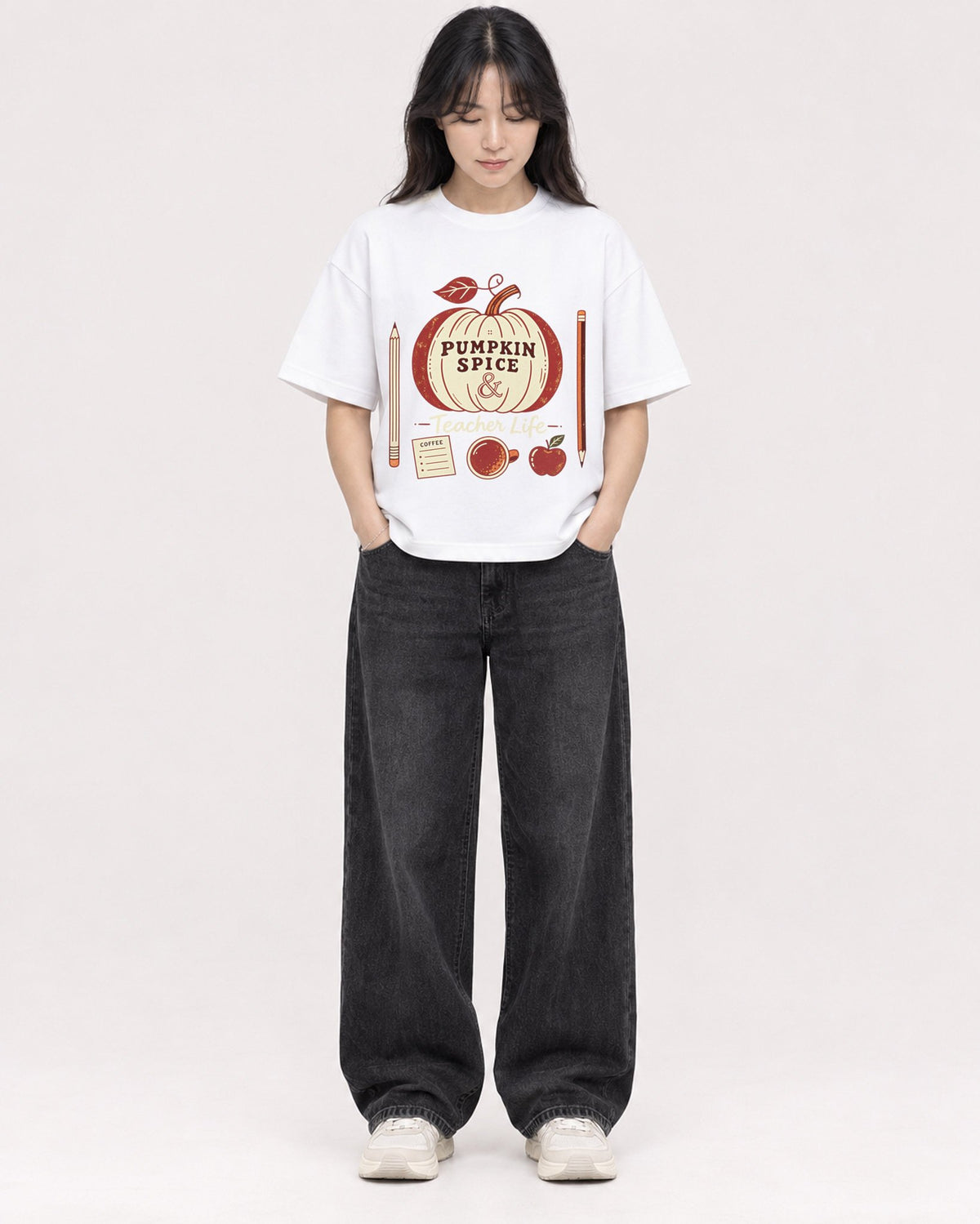 Mockup Boxy Heavyweight Tee White female full-body 13