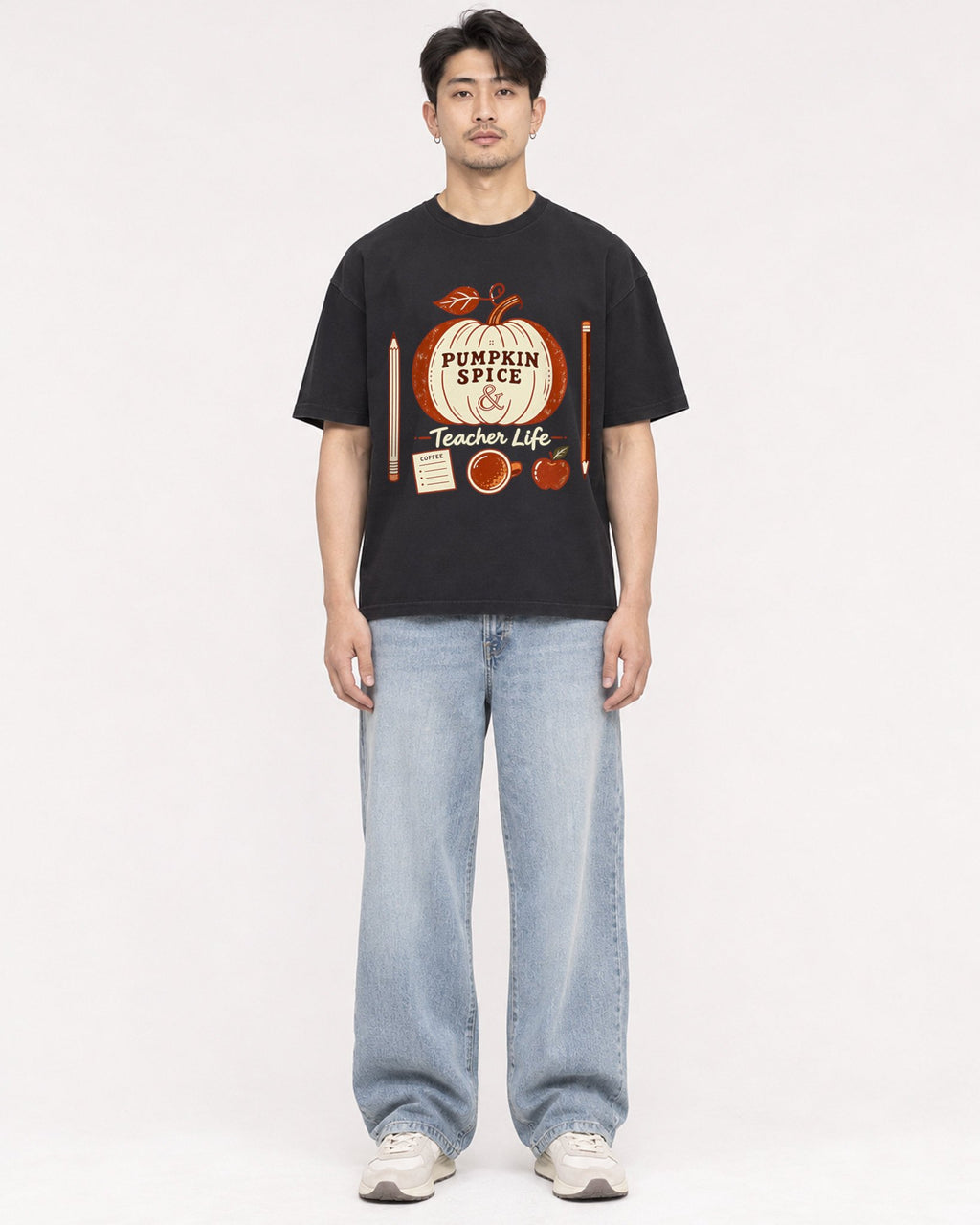 Mockup Boxy Heavyweight Tee Black male full-body 13
