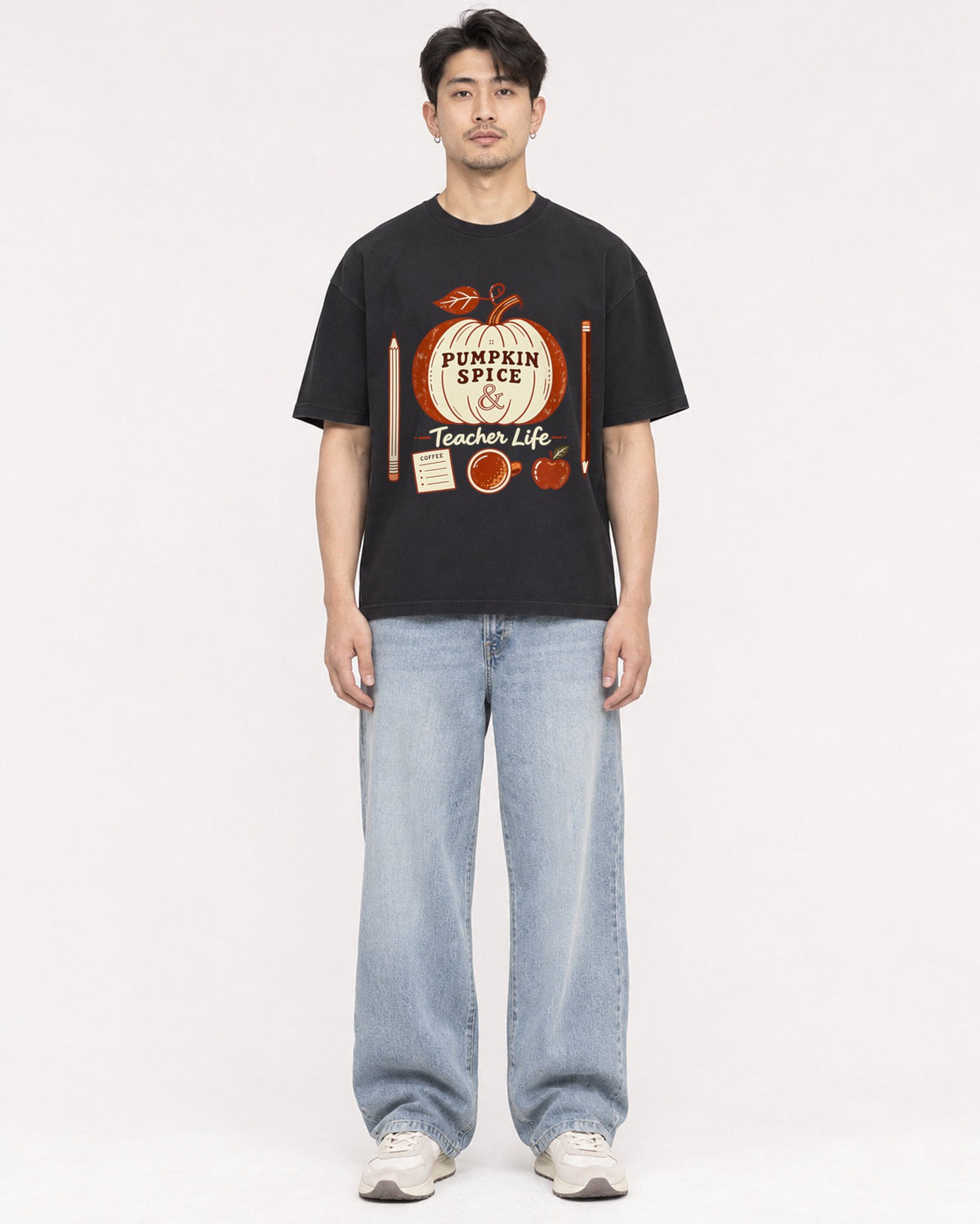 Mockup Boxy Heavyweight Tee Black male full-body 13