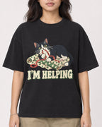 Mockup Boxy Heavyweight Tee Black female close-up 02