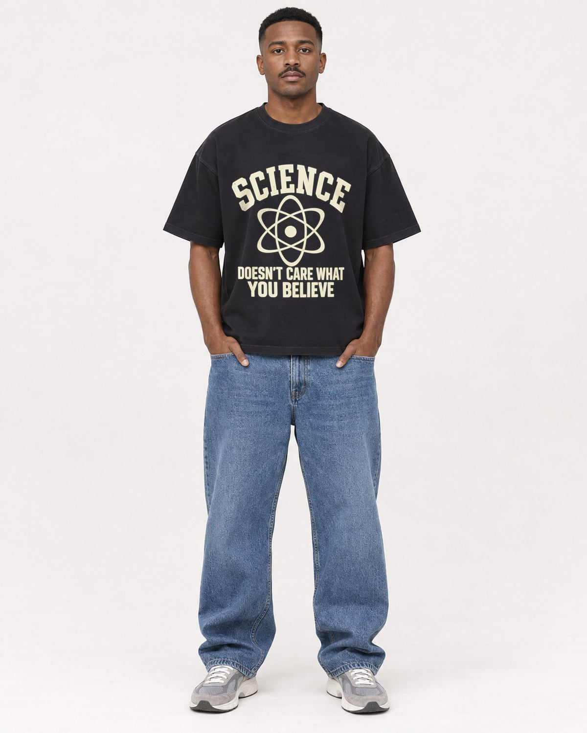 Mockup Boxy Heavyweight Tee Black male full-body 14