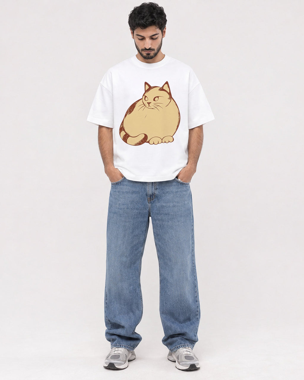 Mockup Boxy Heavyweight Tee White male full-body 07