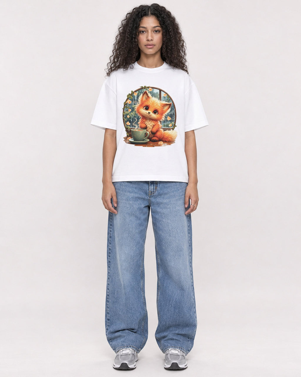 Mockup Boxy Heavyweight Tee White female full-body 10