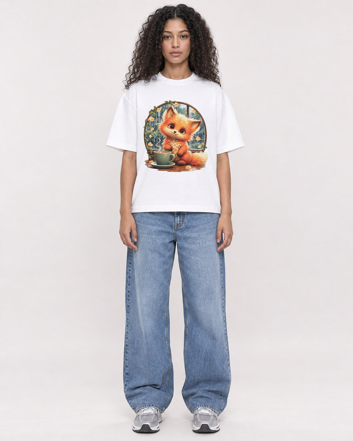 Mockup Boxy Heavyweight Tee White female full-body 10