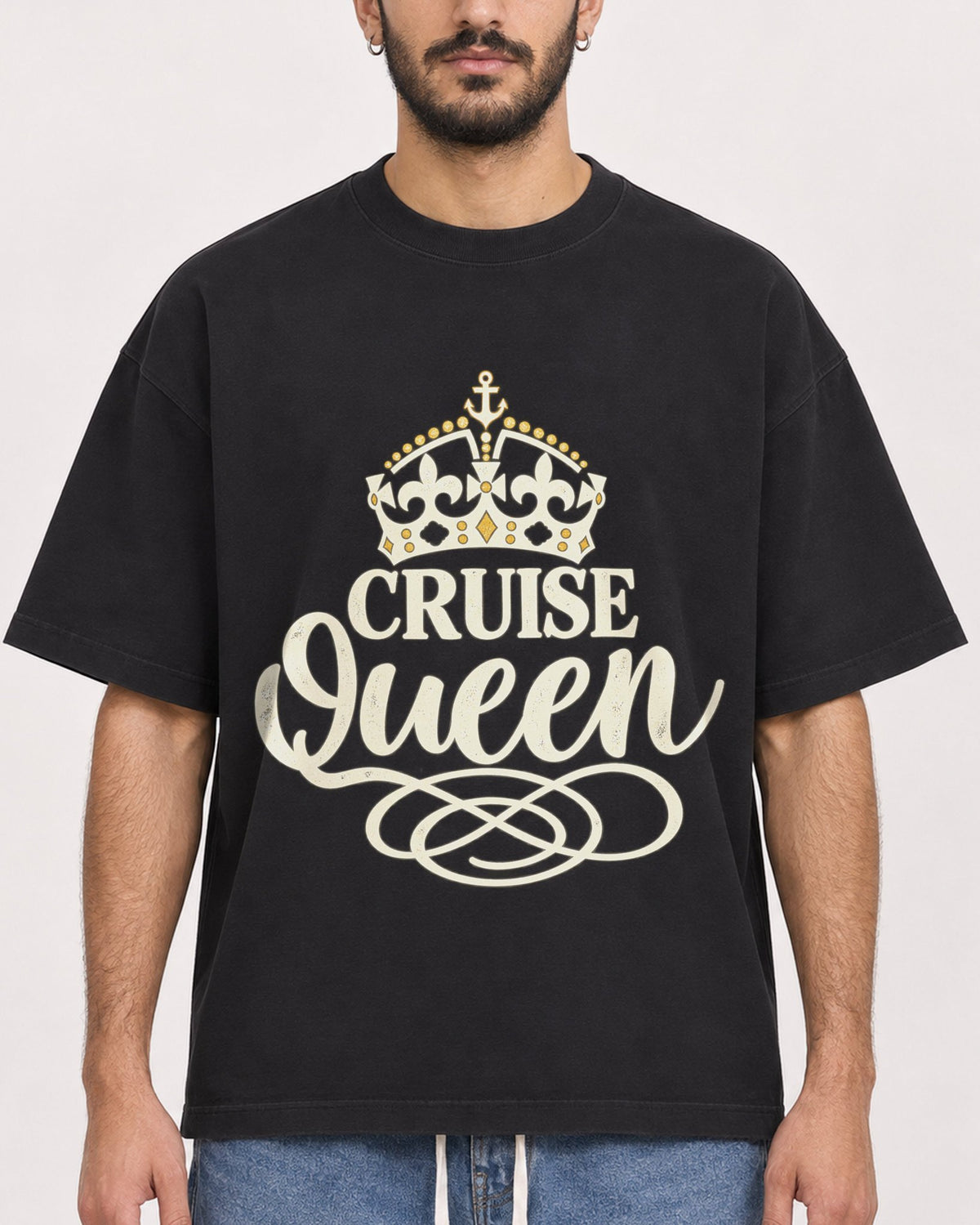 Mockup Boxy Heavyweight Tee Black male close-up 07