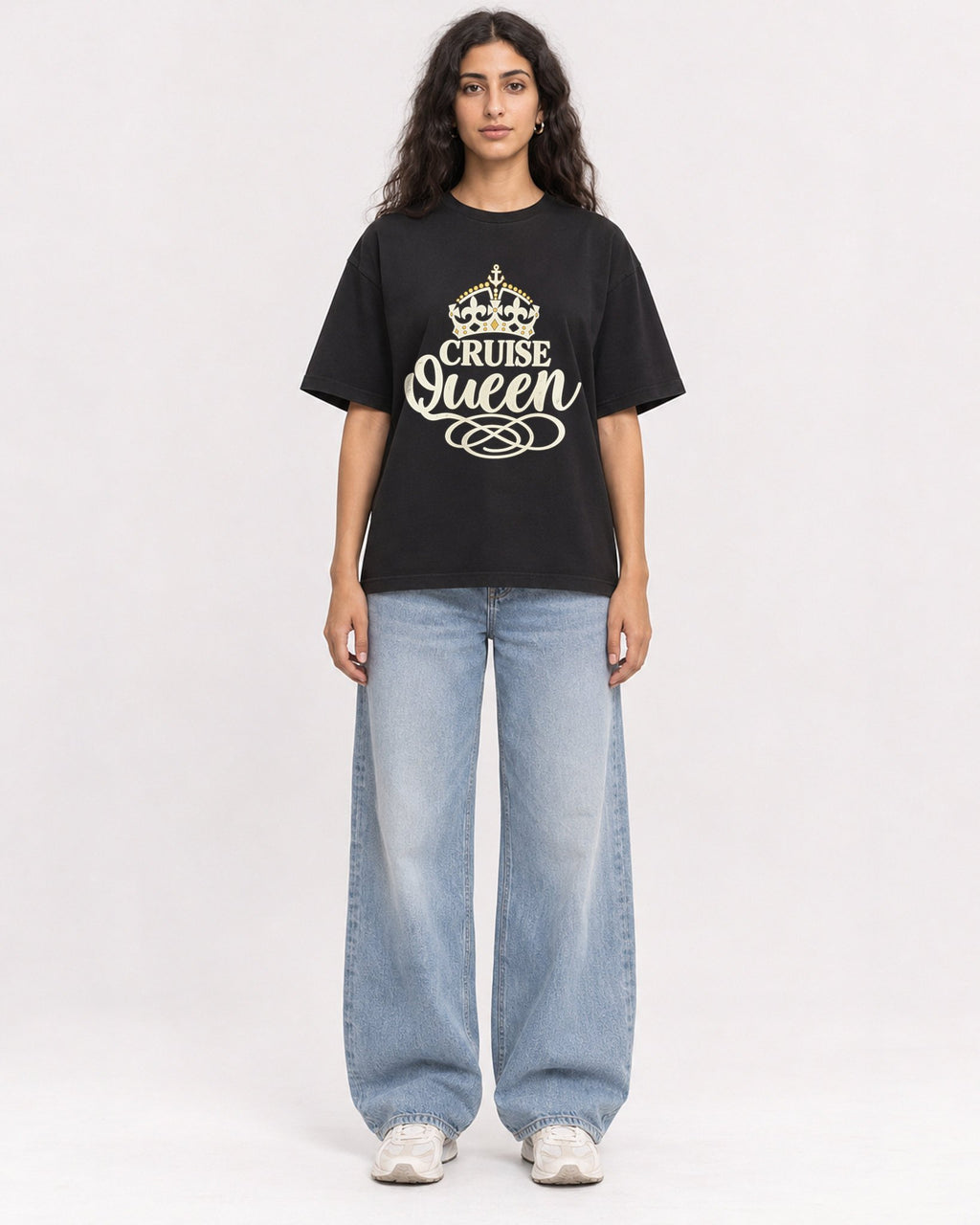Mockup Boxy Heavyweight Tee Black female full-body 07