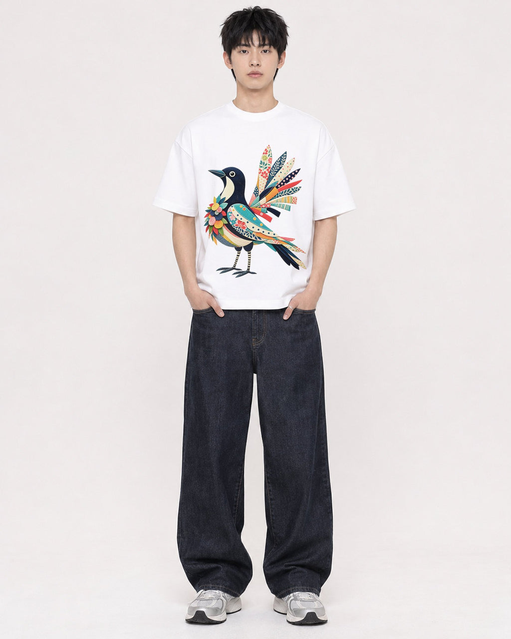 Mockup Boxy Heavyweight Tee White male full-body 01