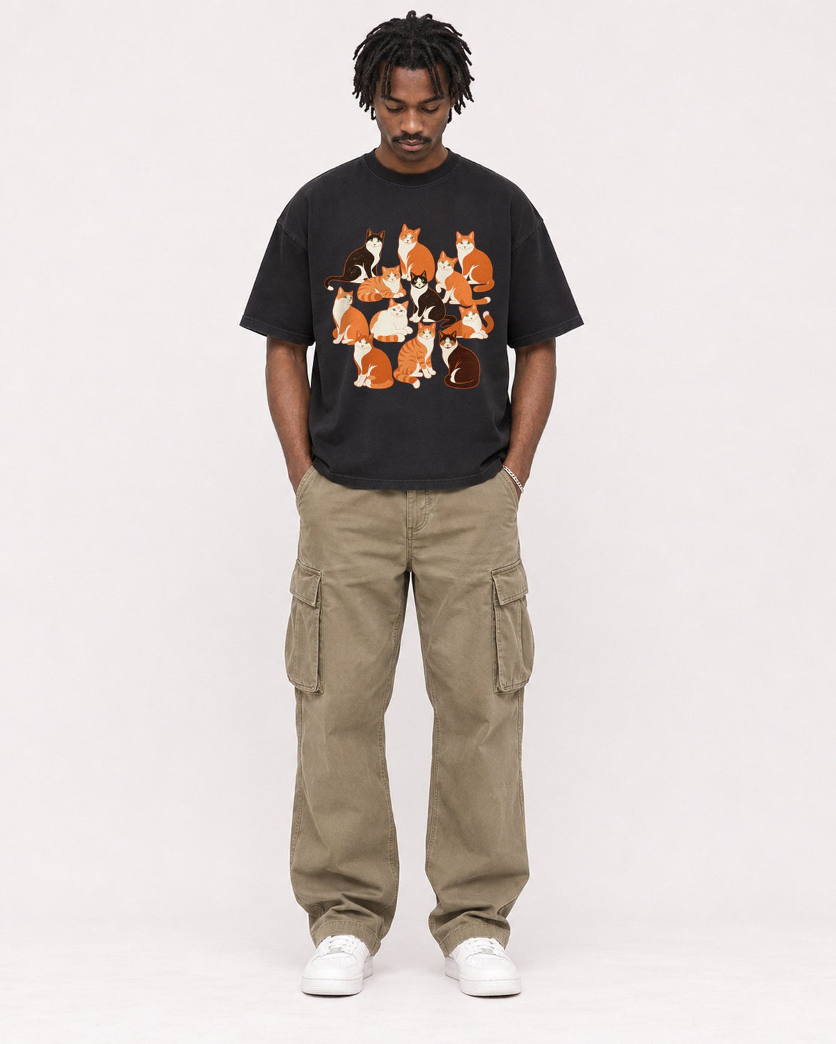 Mockup Boxy Heavyweight Tee Black male full-body 04
