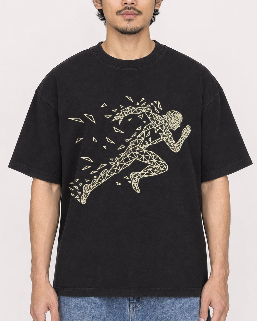 Mockup Boxy Heavyweight Tee Black male close-up 02