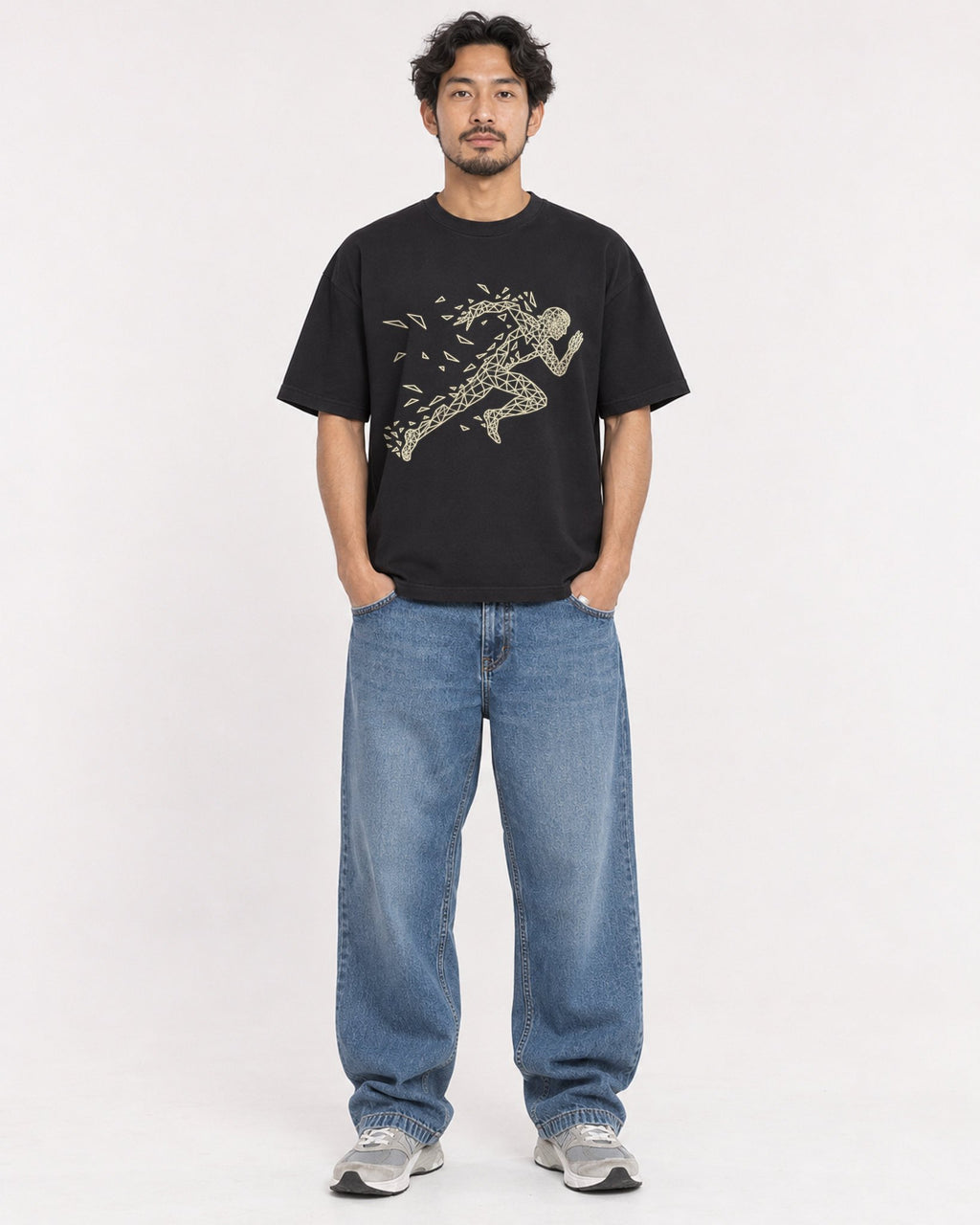 Mockup Boxy Heavyweight Tee Black male full-body 02