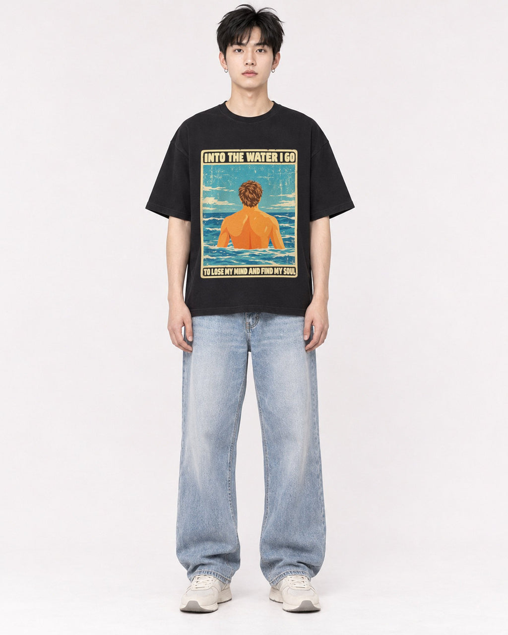 Mockup Boxy Heavyweight Tee Black male full-body 01