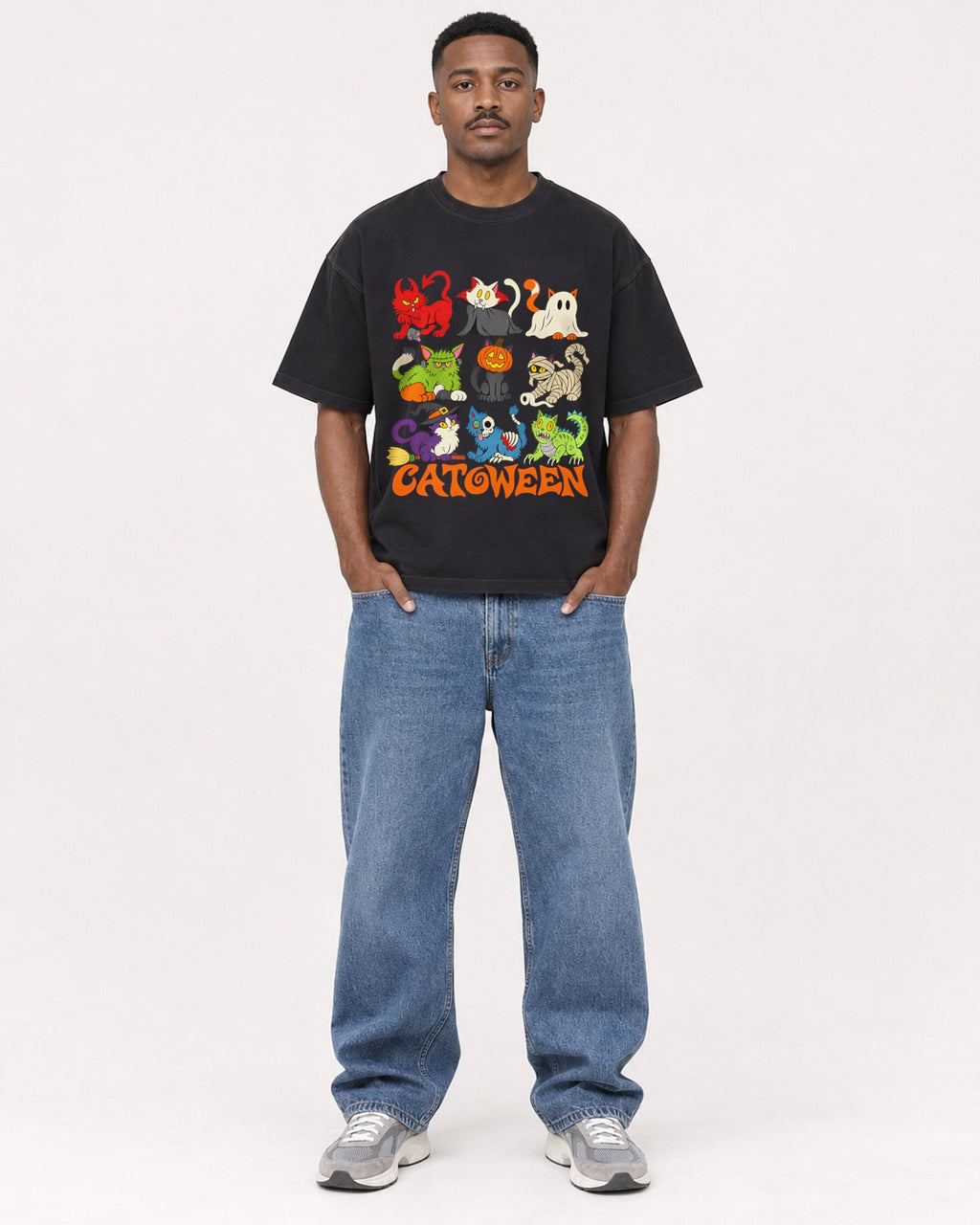 Mockup Boxy Heavyweight Tee Black male full-body 14