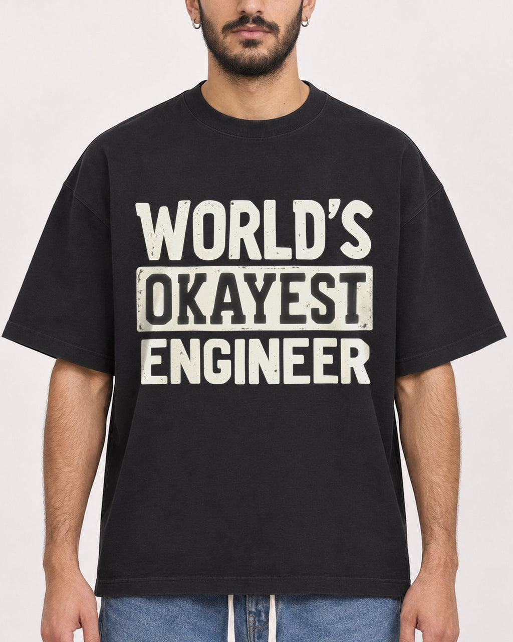 Mockup Boxy Heavyweight Tee Black male close-up 07