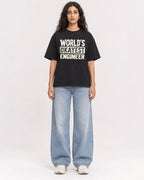 Mockup Boxy Heavyweight Tee Black female full-body 07