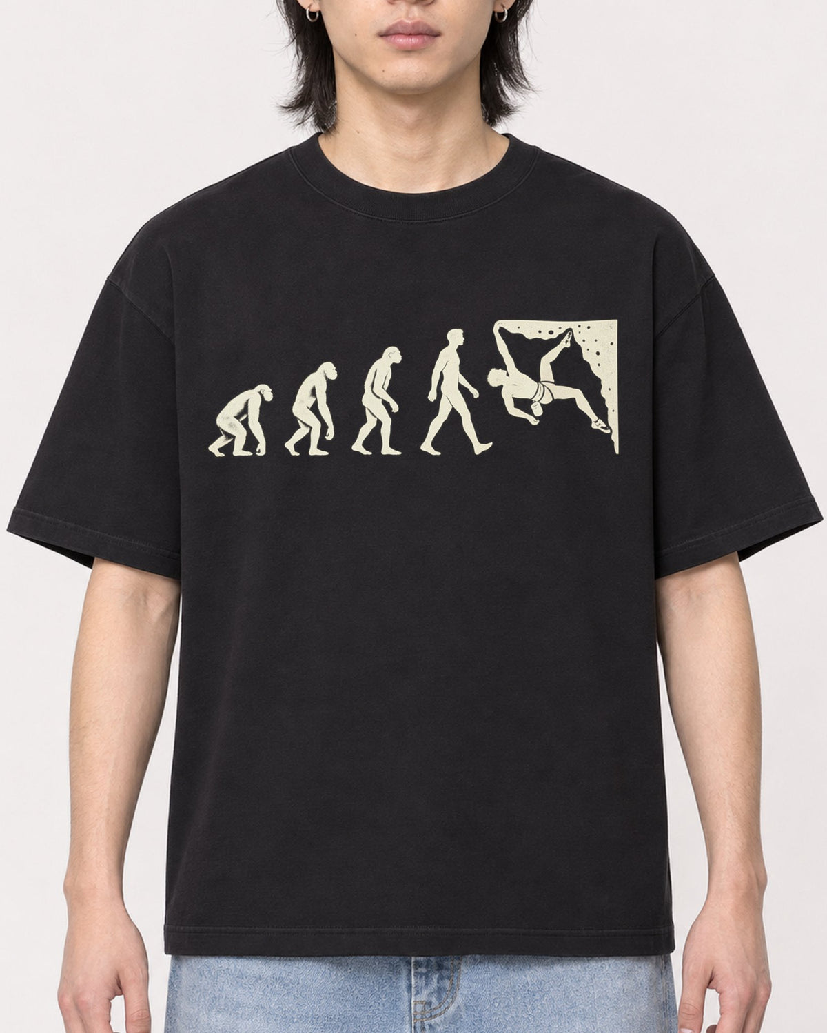 Mockup Boxy Heavyweight Tee Black male close-up 41