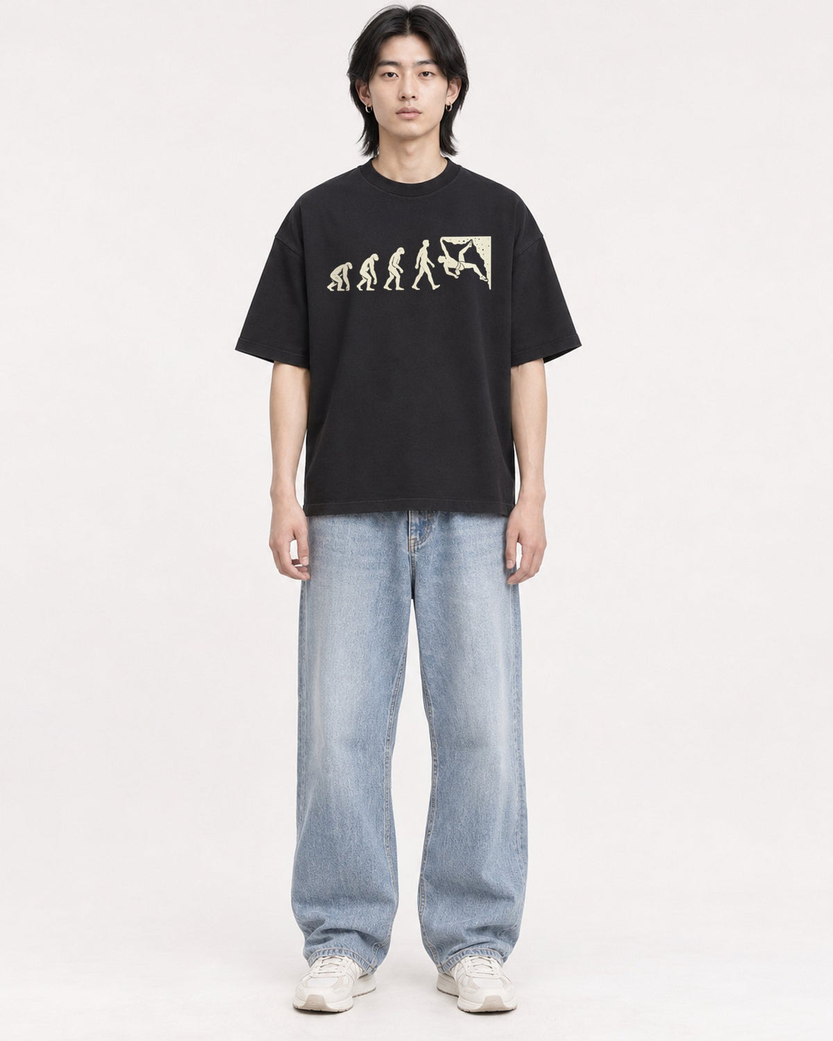 Mockup Boxy Heavyweight Tee Black male full-body 41