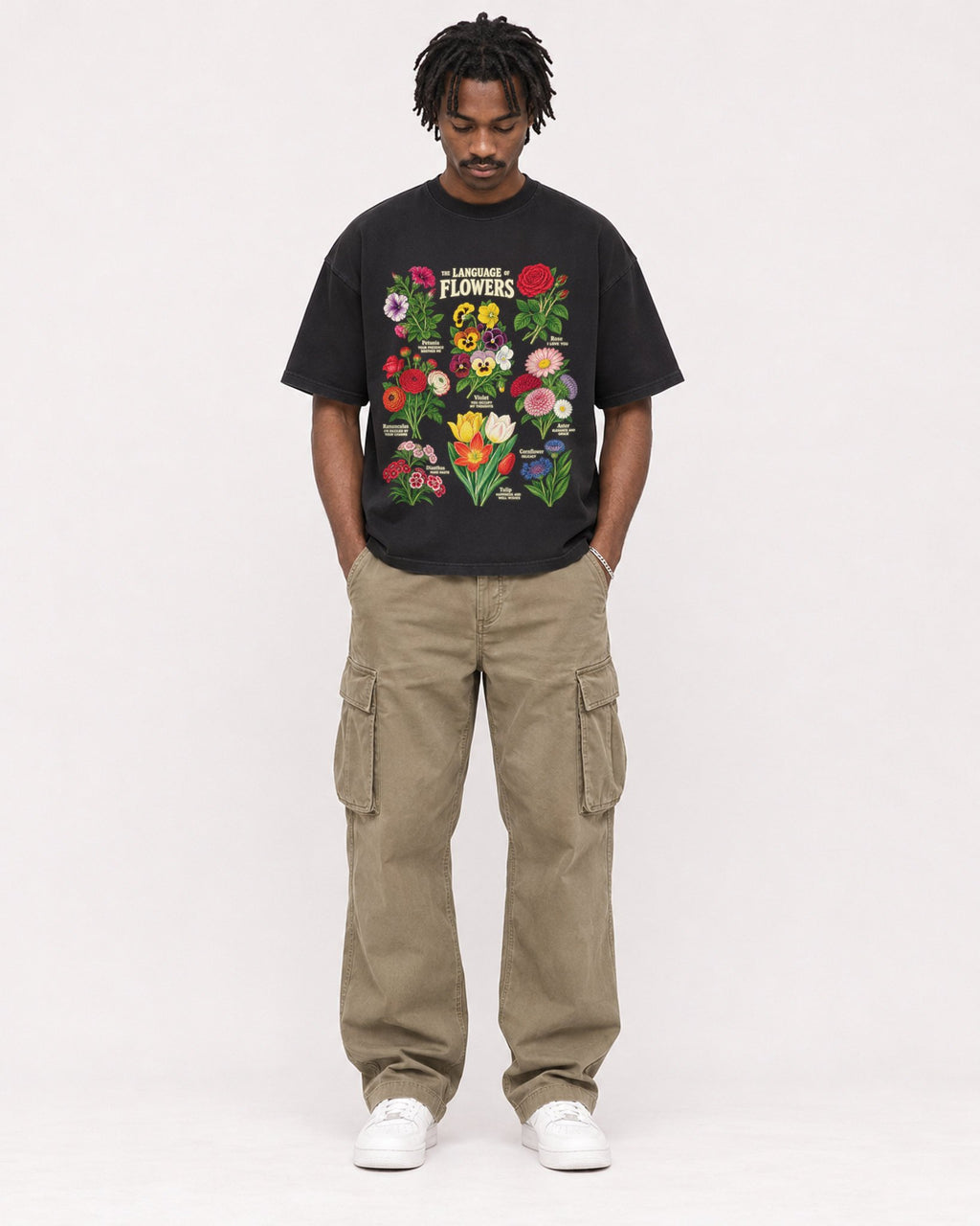 Mockup Boxy Heavyweight Tee Black male full-body 04