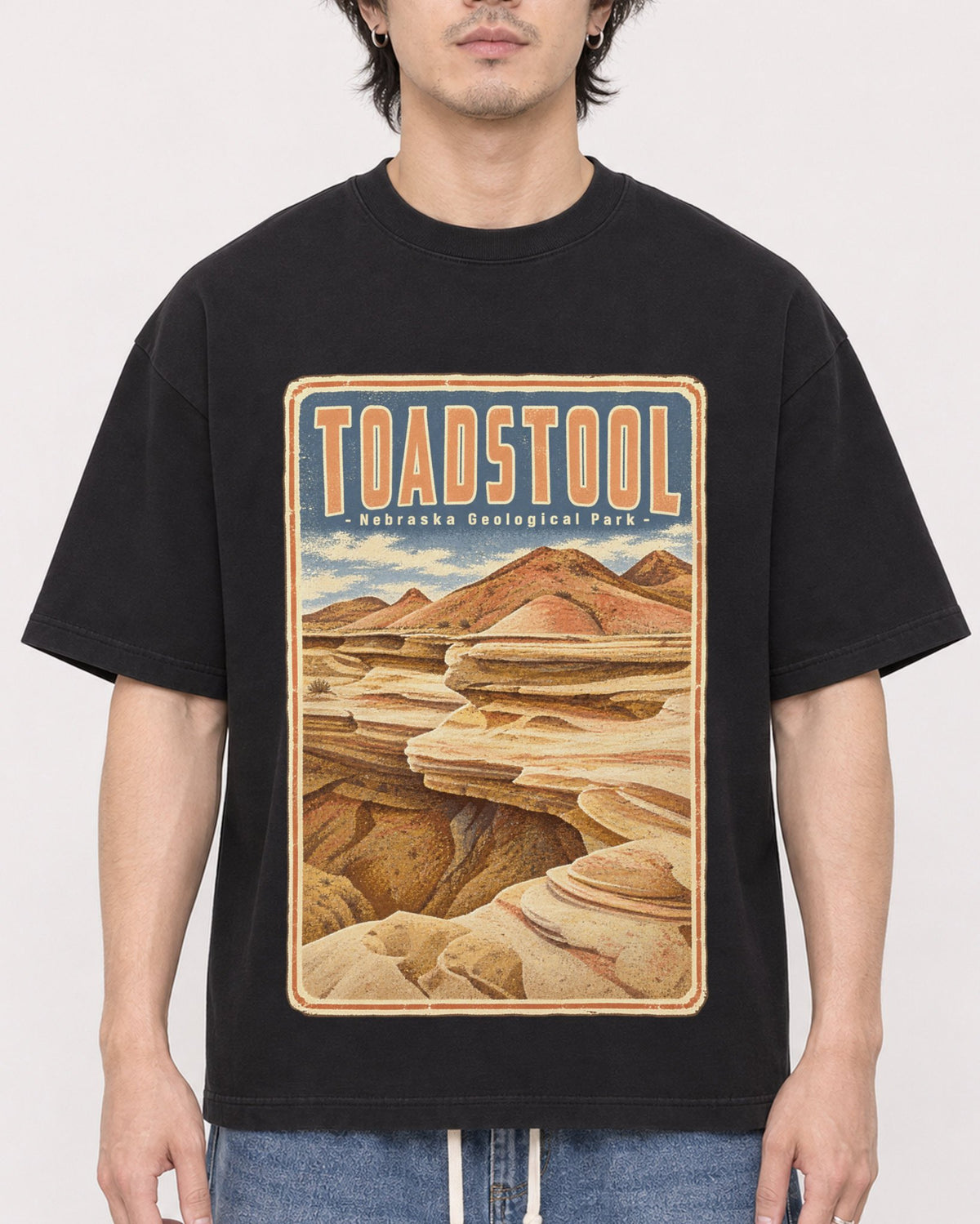 Mockup Boxy Heavyweight Tee Black male close-up 03