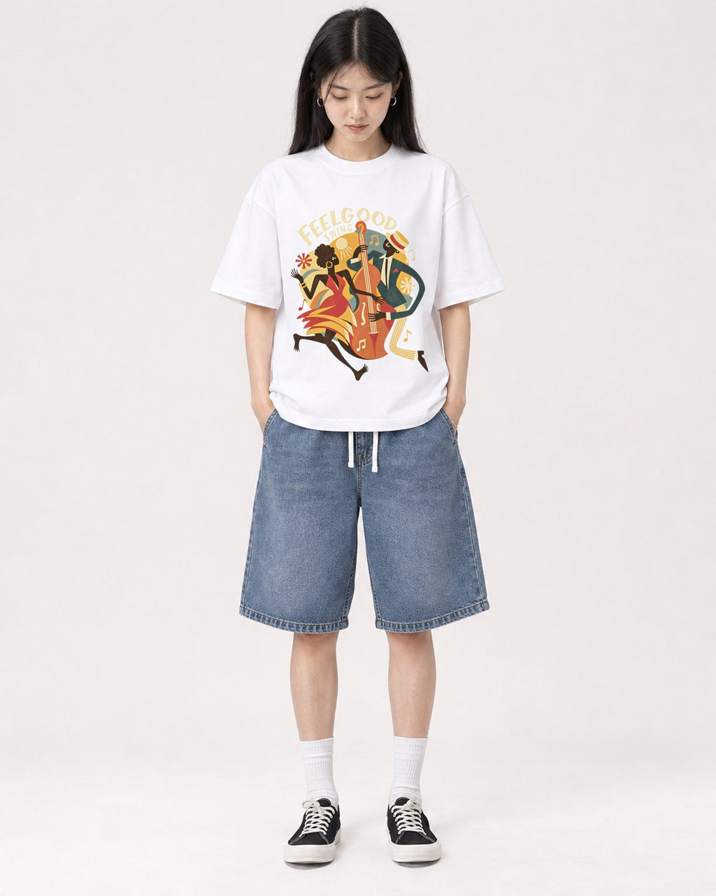 Mockup Boxy Heavyweight Tee White female full-body 01