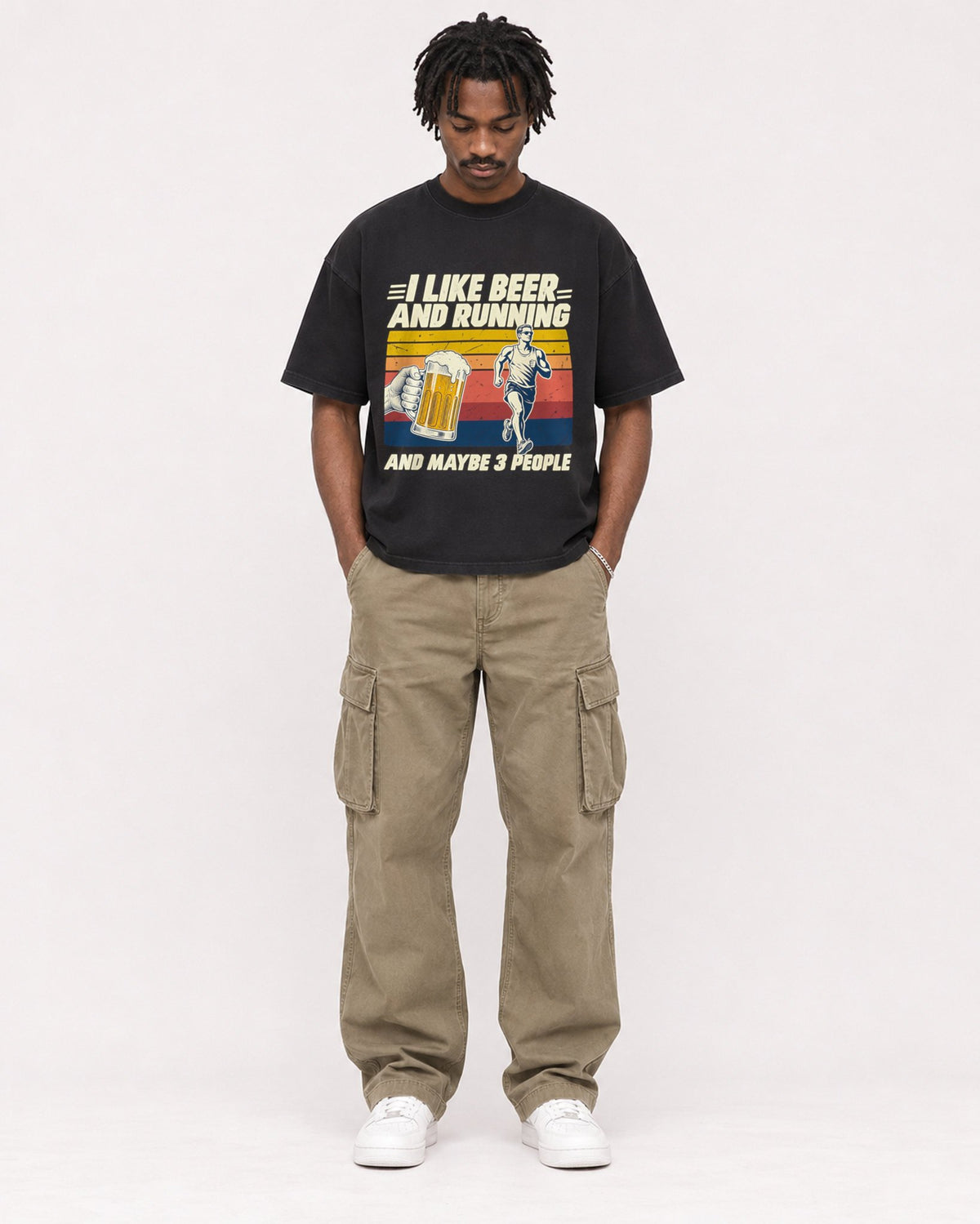 Mockup Boxy Heavyweight Tee Black male full-body 04