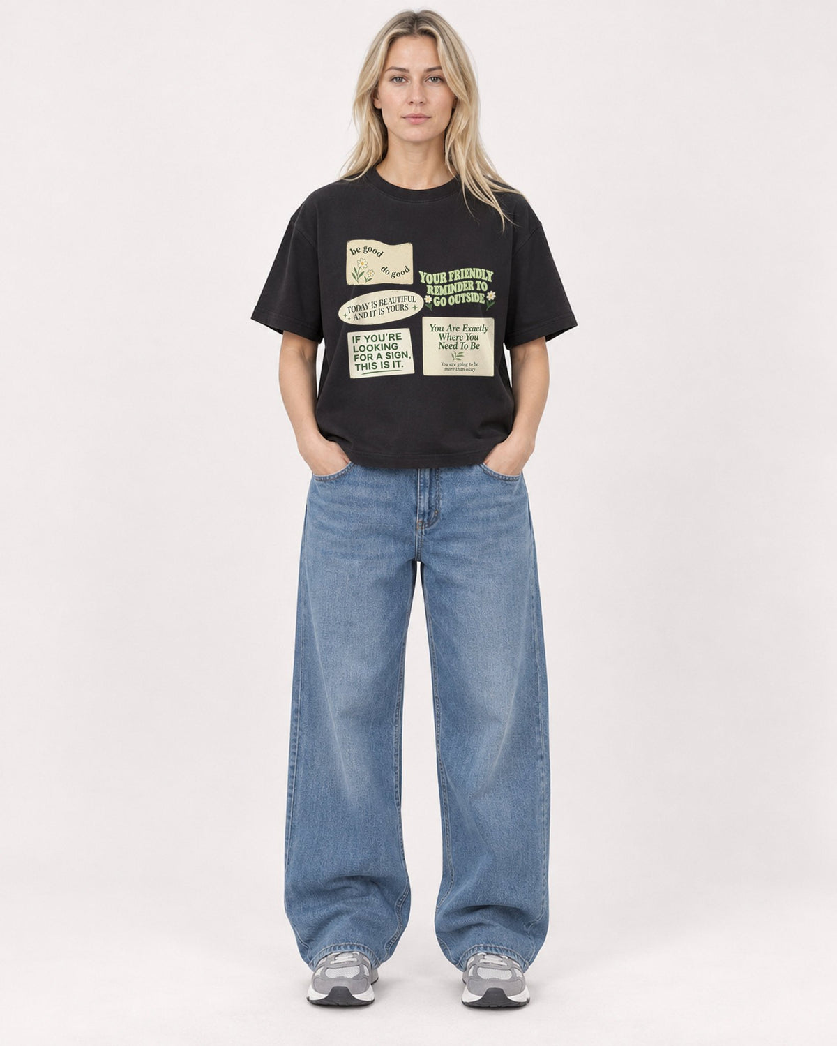 Mockup Boxy Heavyweight Tee Black female full-body 08