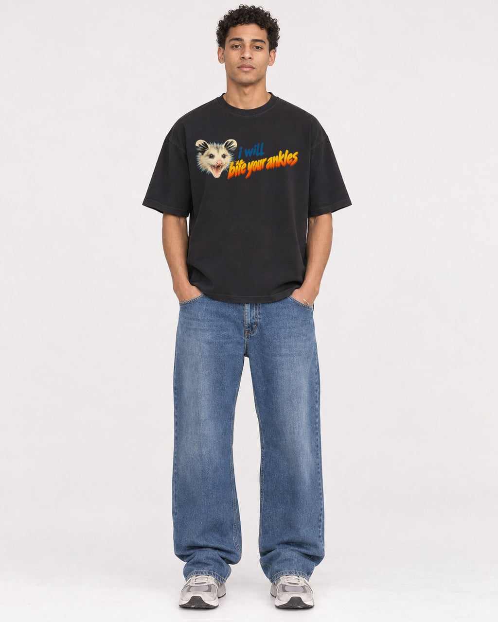 Mockup Boxy Heavyweight Tee Black male full-body 10