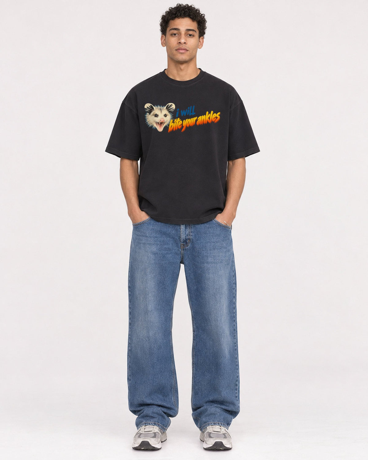 Mockup Boxy Heavyweight Tee Black male full-body 10