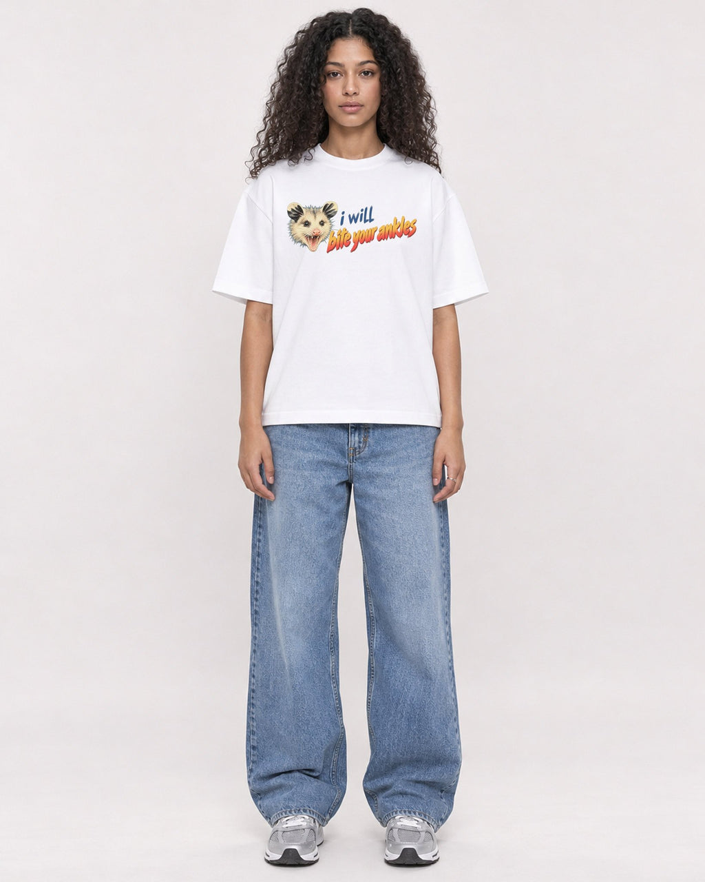 Mockup Boxy Heavyweight Tee White female full-body 10
