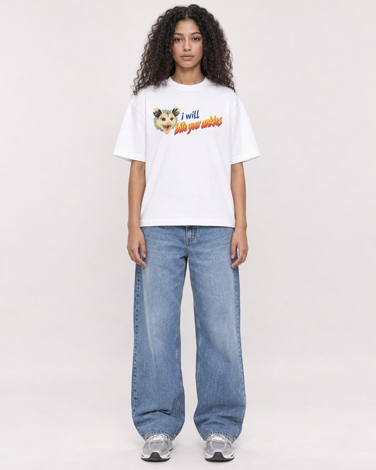 Mockup Boxy Heavyweight Tee White female full-body 10