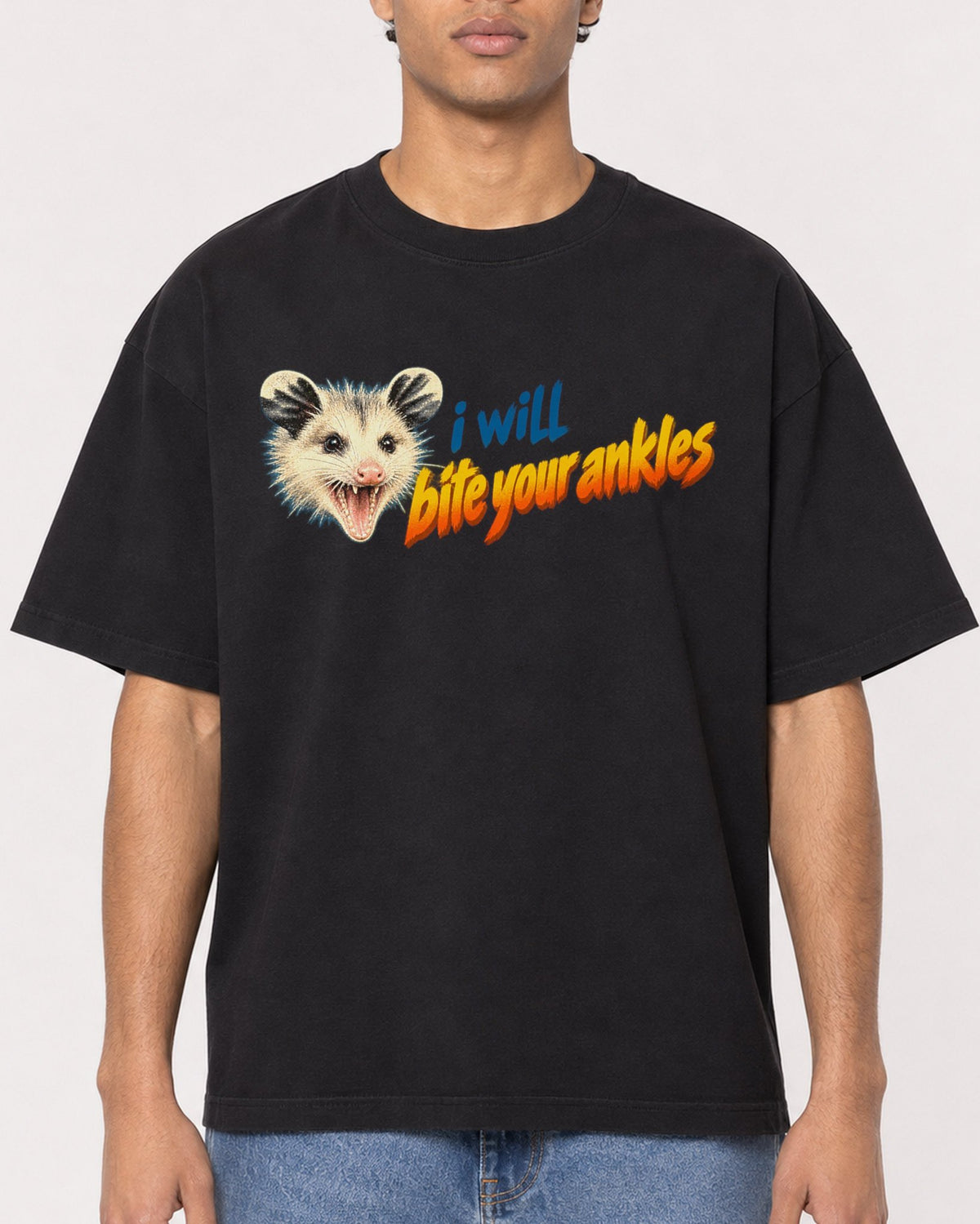 Mockup Boxy Heavyweight Tee Black male close-up 10
