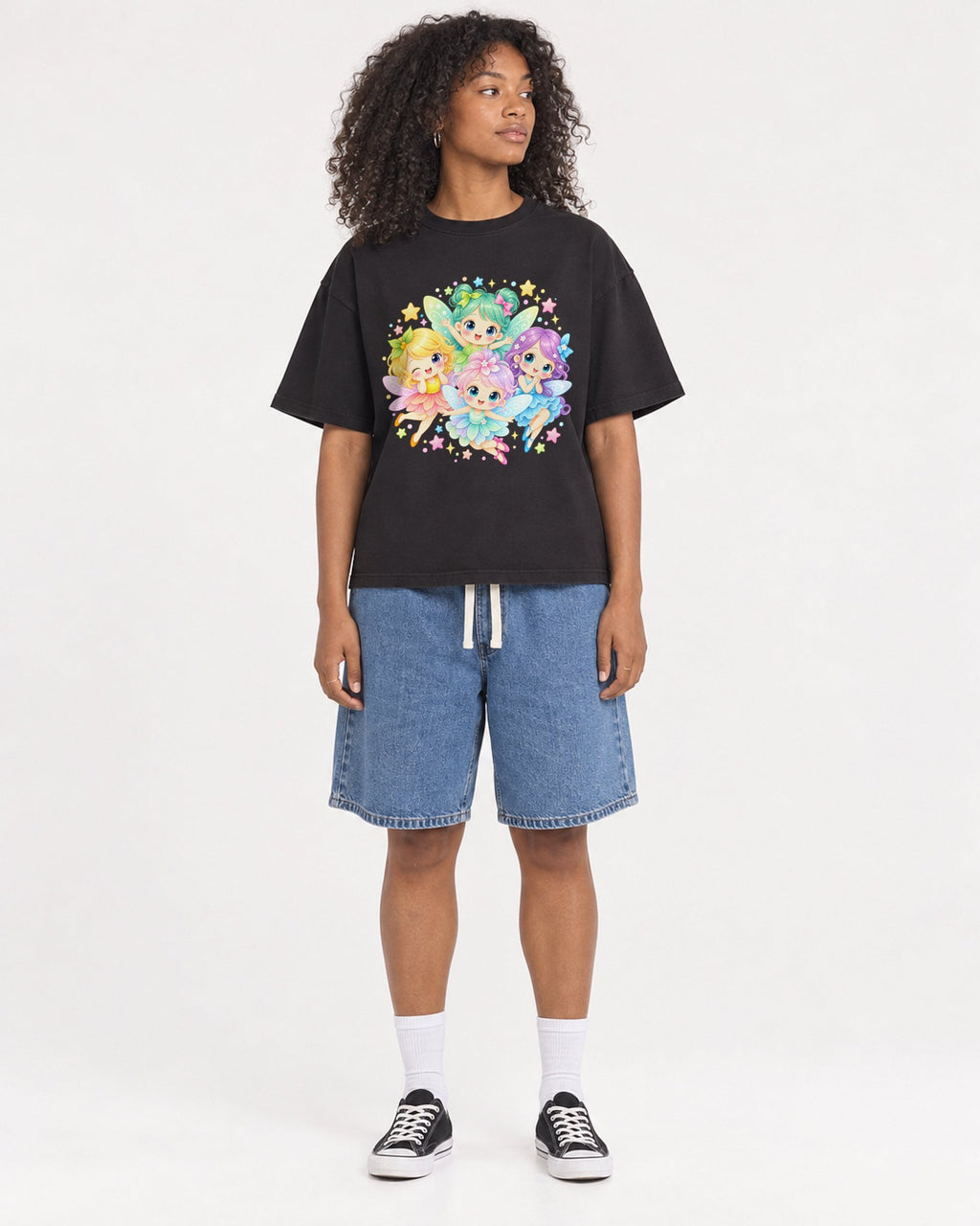 Mockup Boxy Heavyweight Tee Black female full-body 05