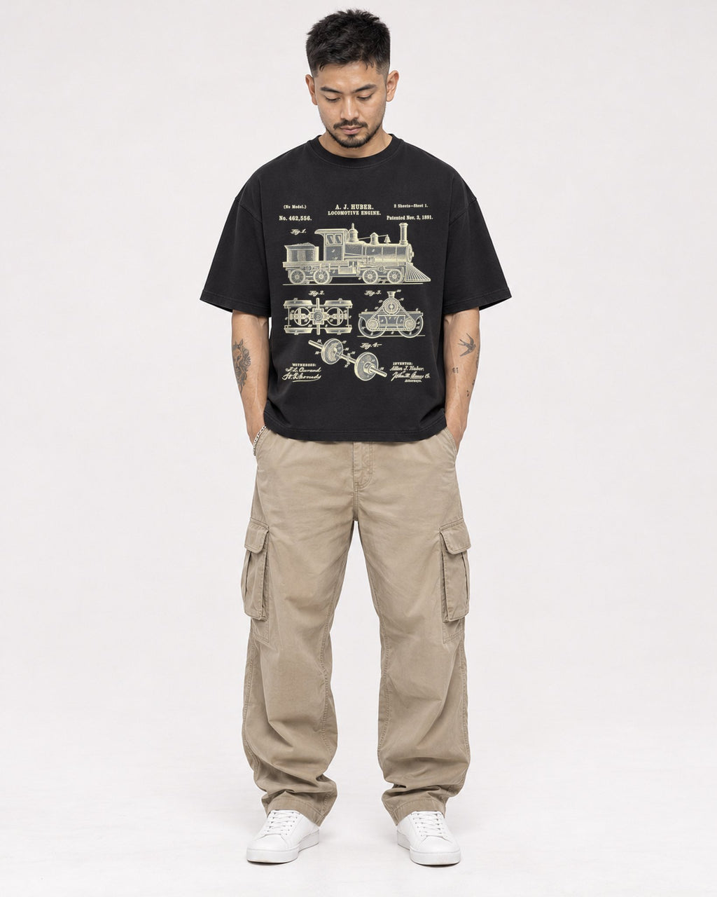 Mockup Boxy Heavyweight Tee Black male full-body 12