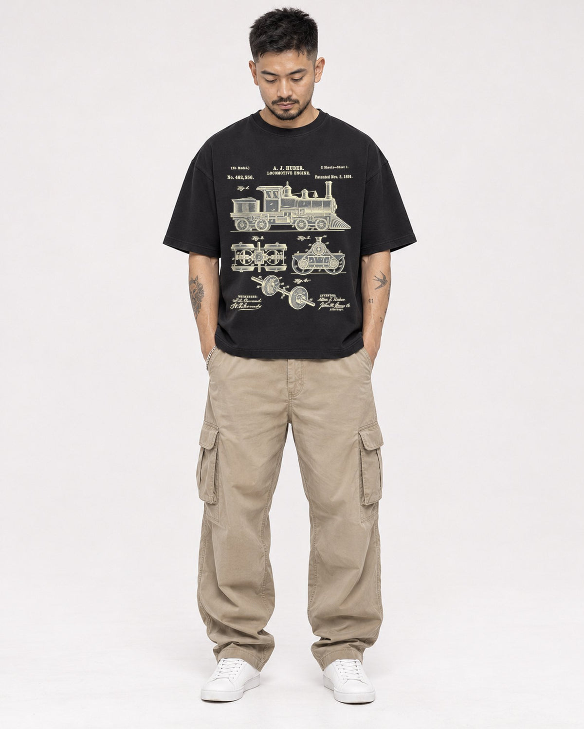 Mockup Boxy Heavyweight Tee Black male full-body 12
