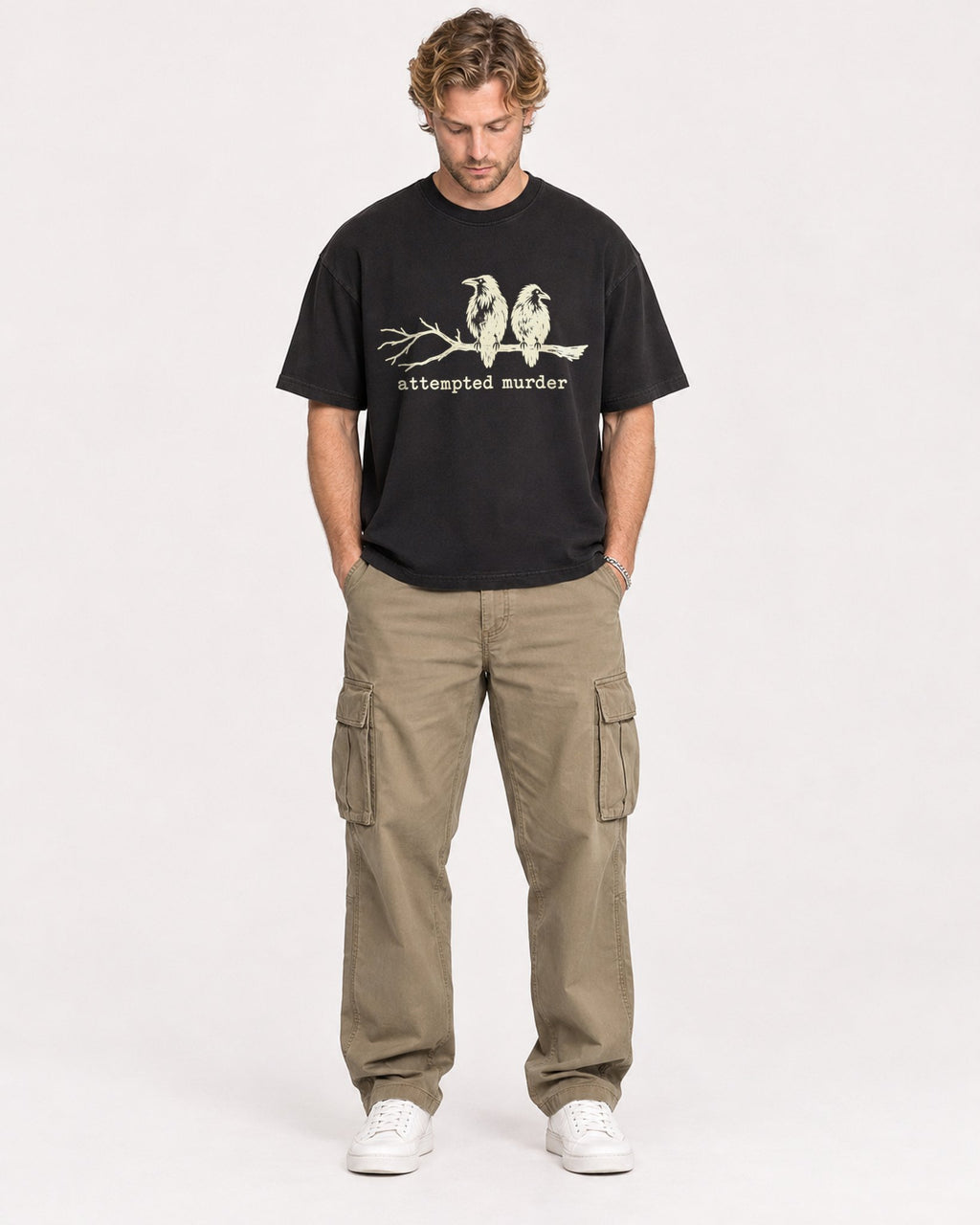 Mockup Boxy Heavyweight Tee Black male full-body 28
