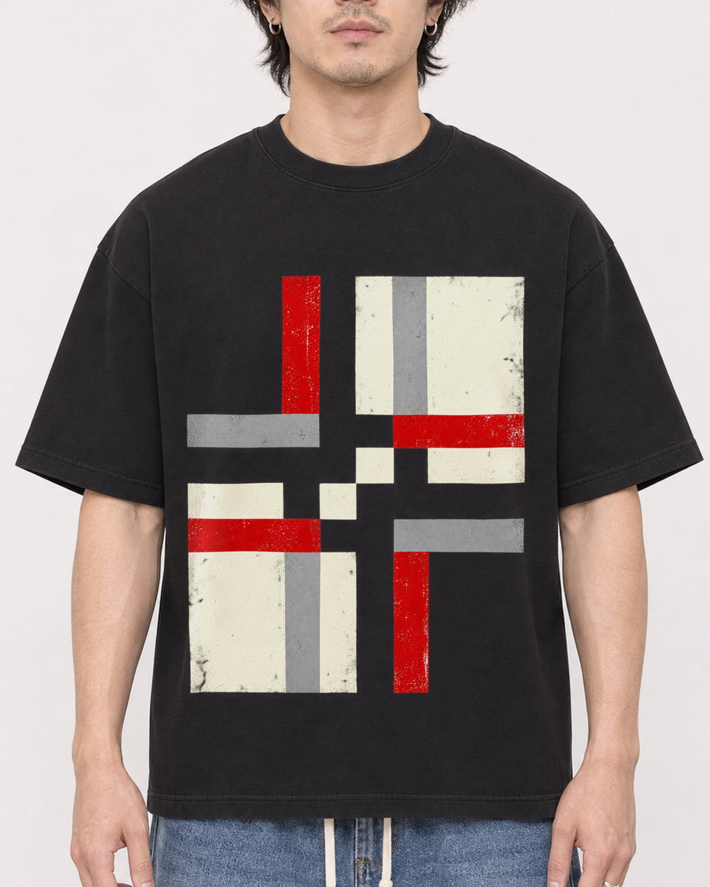 Mockup Boxy Heavyweight Tee Black male close-up 03