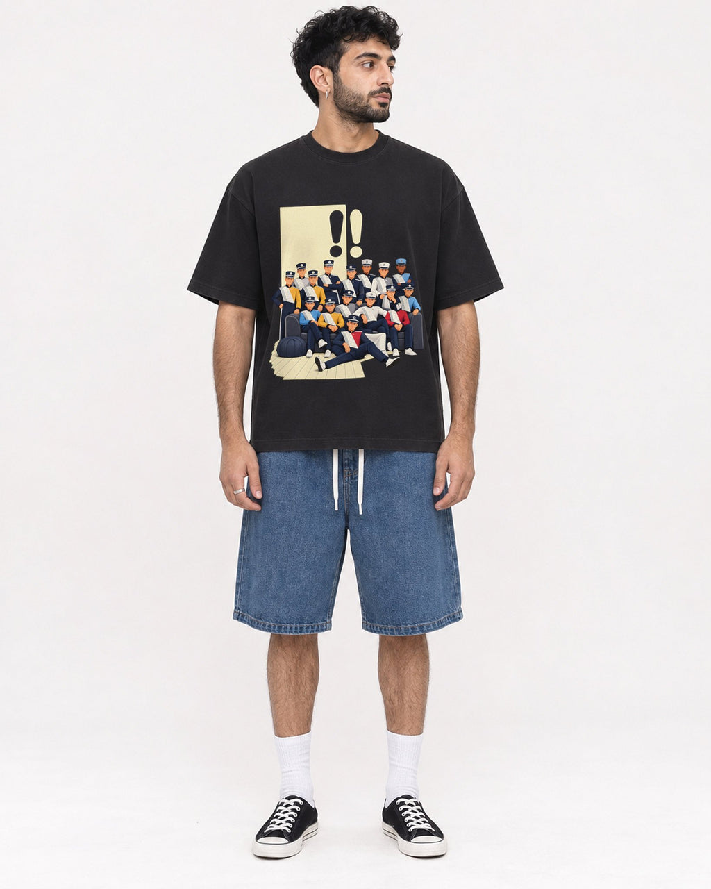 Mockup Boxy Heavyweight Tee Black male full-body 07