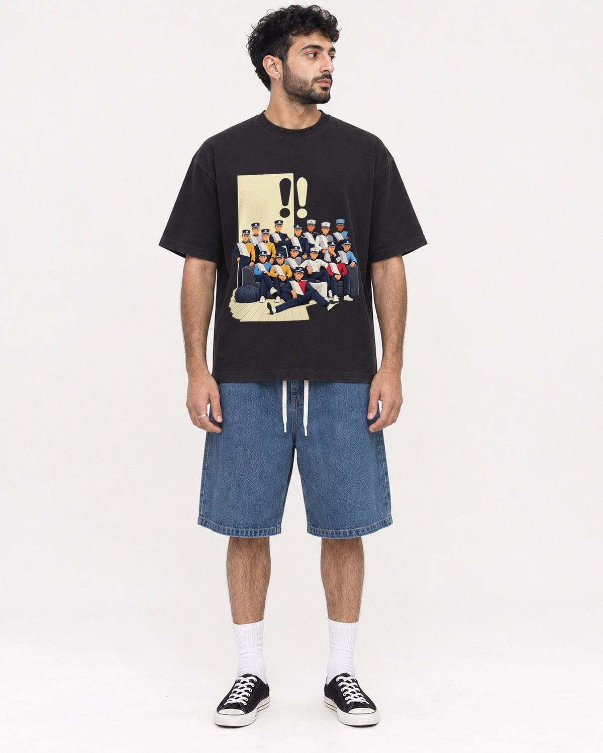 Mockup Boxy Heavyweight Tee Black male full-body 07