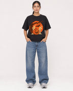 Mockup Boxy Heavyweight Tee Black female full-body 16