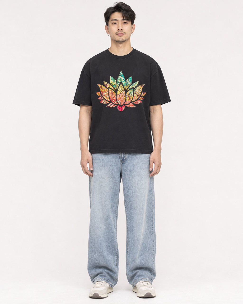 Mockup Boxy Heavyweight Tee Black male full-body 13