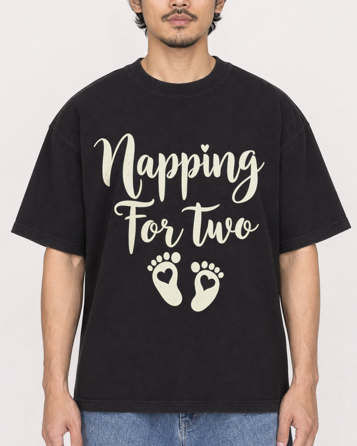 Mockup Boxy Heavyweight Tee Black male close-up 02