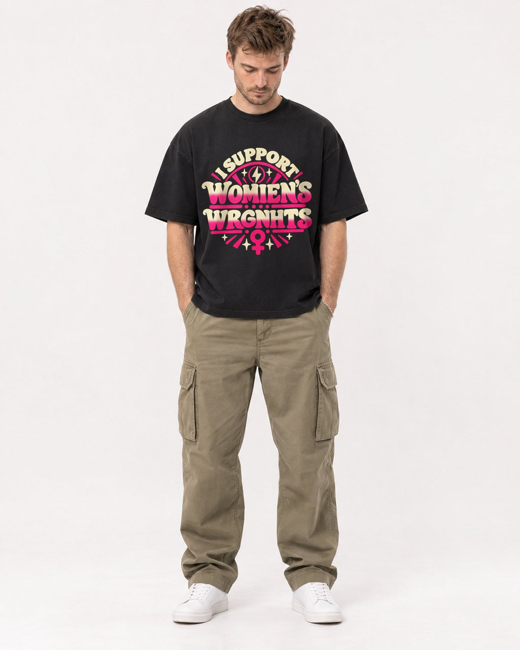 Mockup Boxy Heavyweight Tee Black male full-body 08
