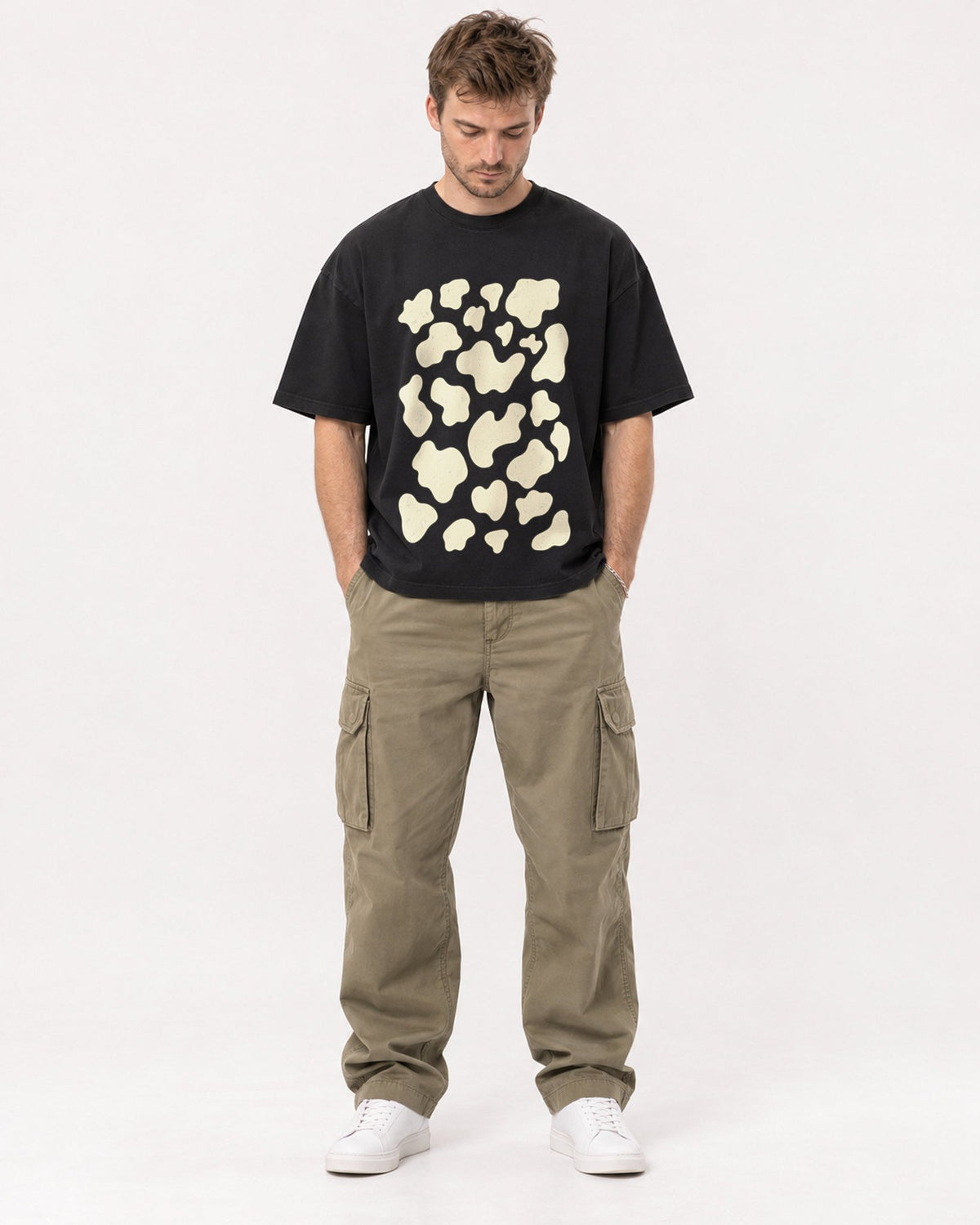 Mockup Boxy Heavyweight Tee Black male full-body 08