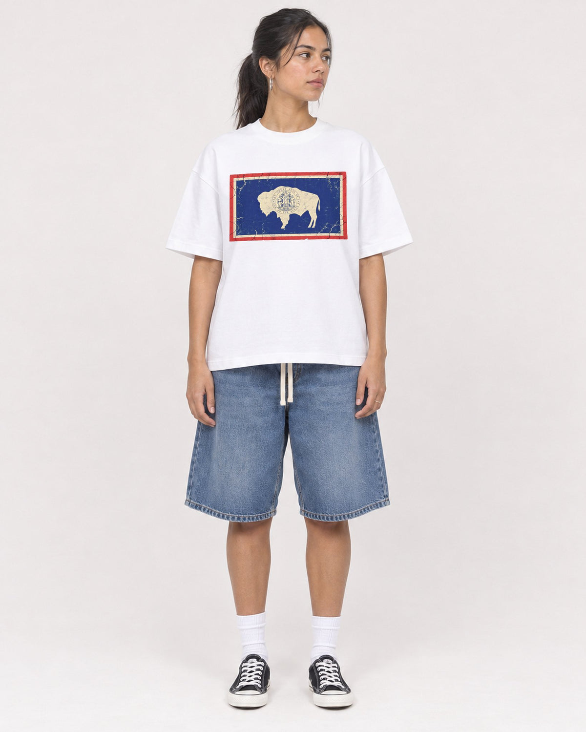 Mockup Boxy Heavyweight Tee White female full-body 16