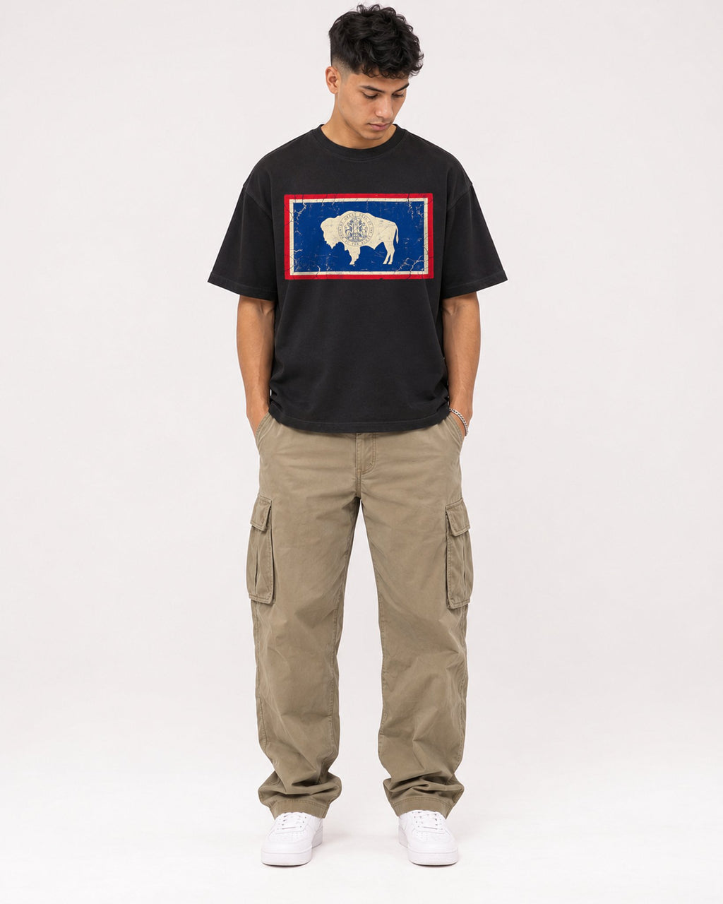 Mockup Boxy Heavyweight Tee Black male full-body 16