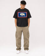 Mockup Boxy Heavyweight Tee Black male full-body 16