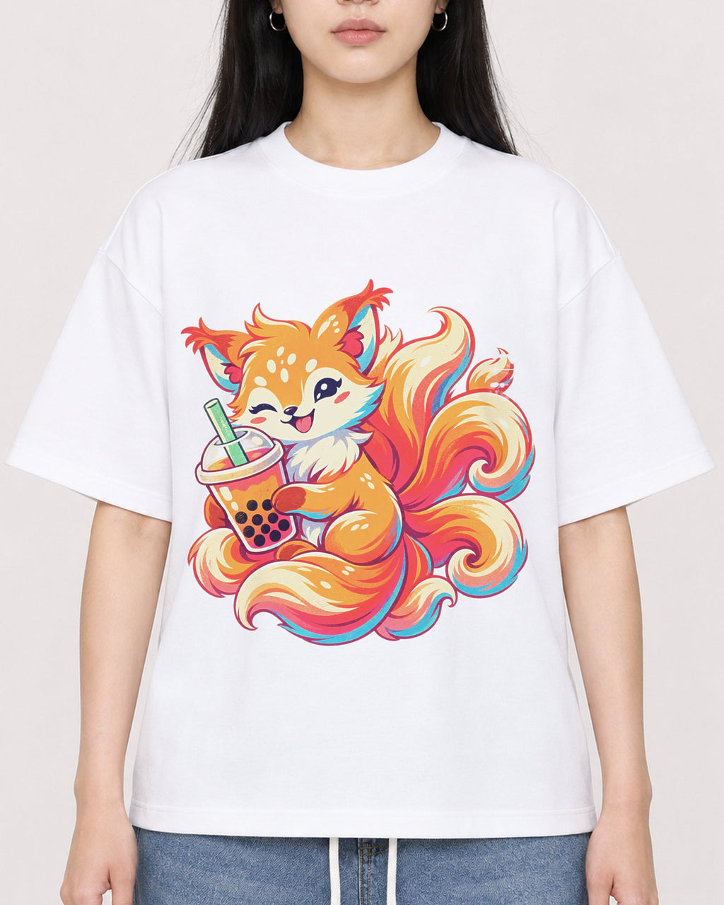 Mockup Boxy Heavyweight Tee White female close-up 01