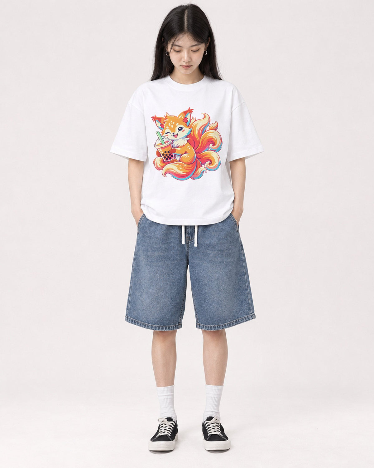 Mockup Boxy Heavyweight Tee White female full-body 01