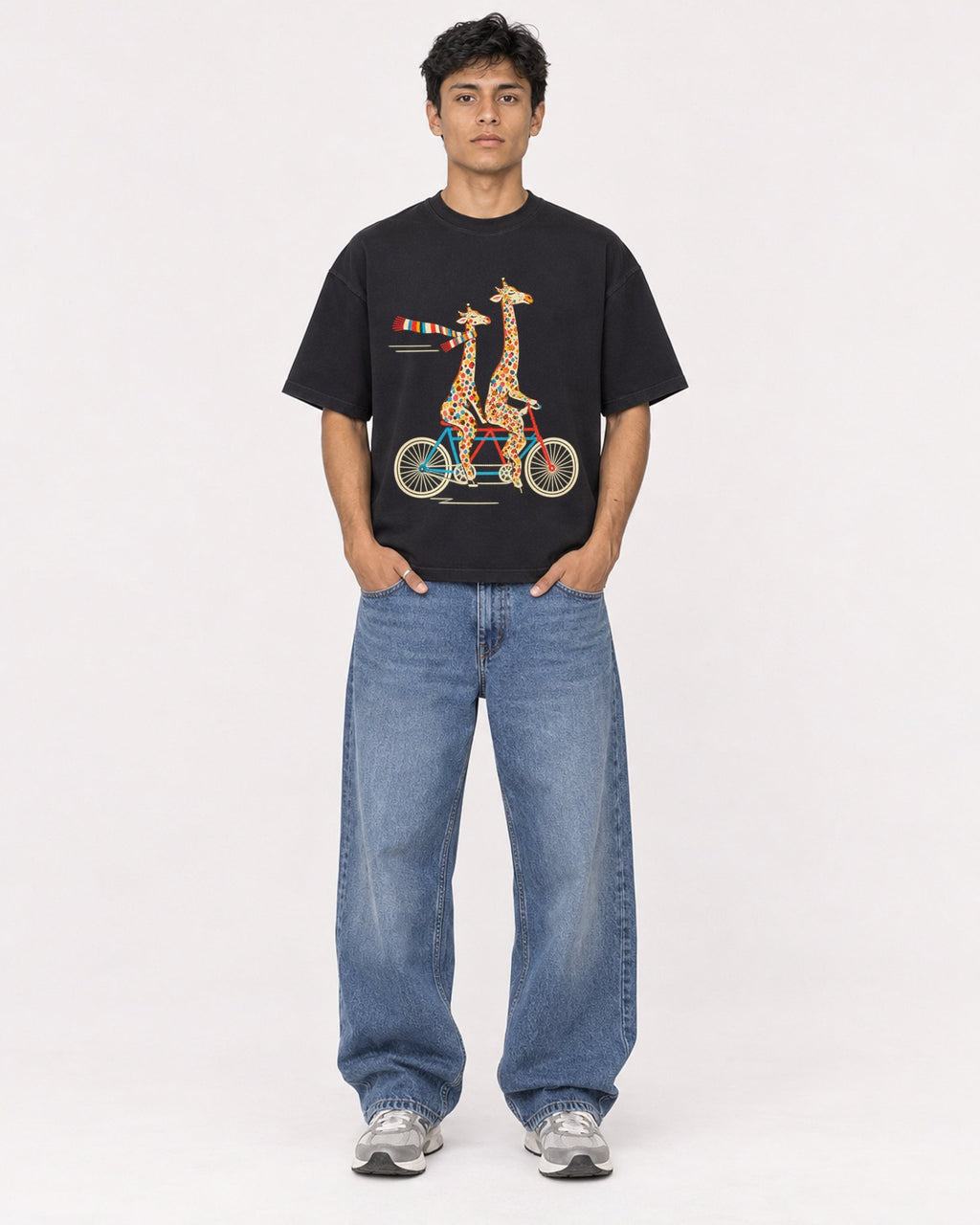 Mockup Boxy Heavyweight Tee Black male full-body 46