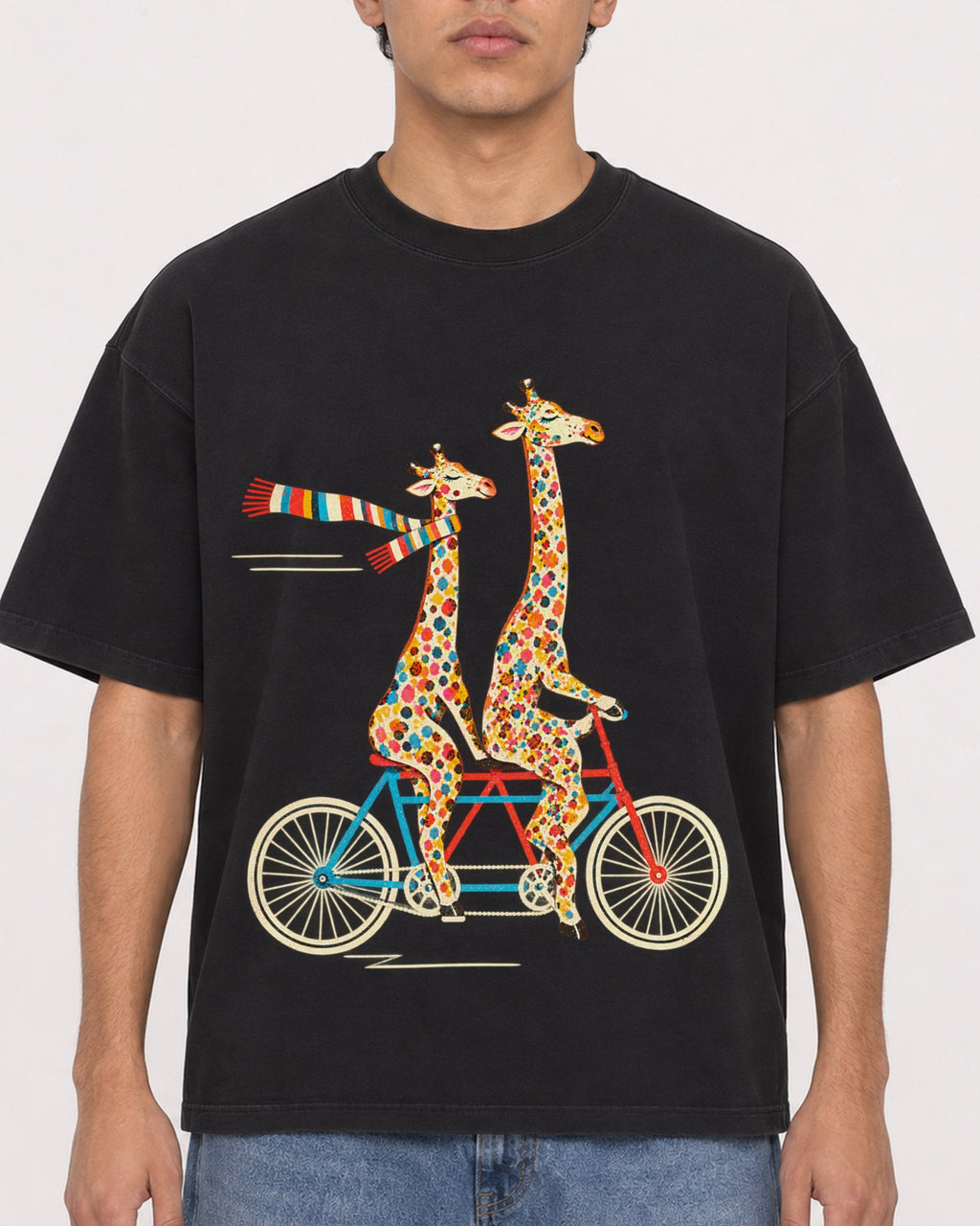 Mockup Boxy Heavyweight Tee Black male close-up 46