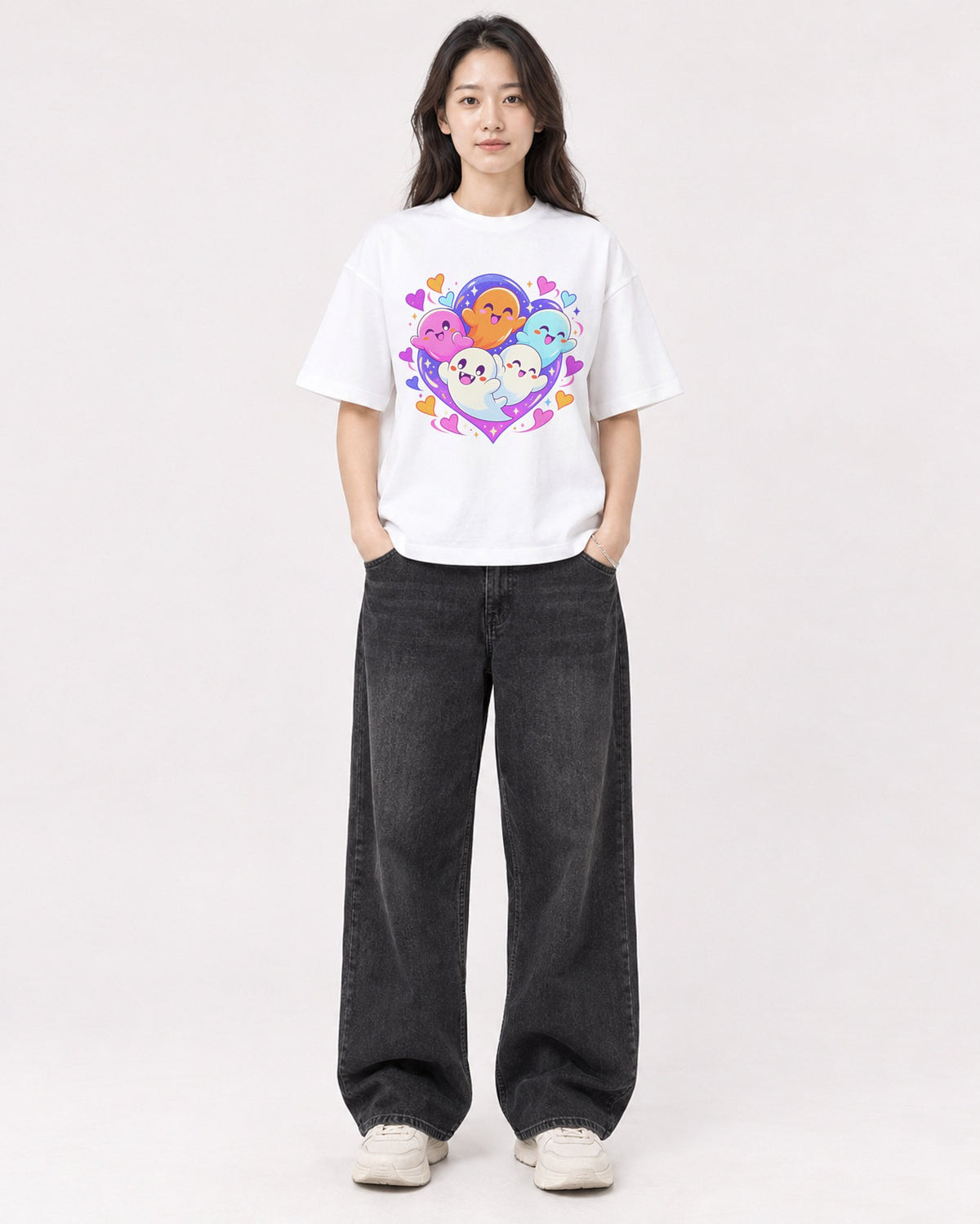 Mockup Boxy Heavyweight Tee White female full-body 03